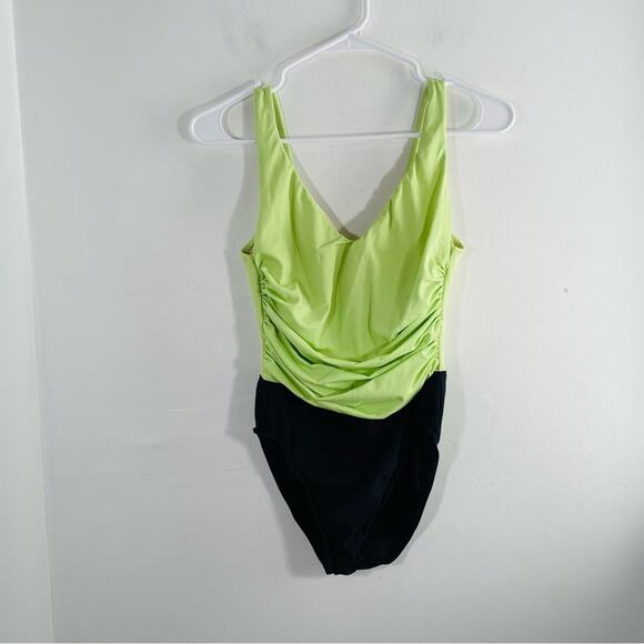 Miraclesuit Lime Green Black Colorblock One Piece Underwire Low Back Swim 8 - Picture 1 of 9